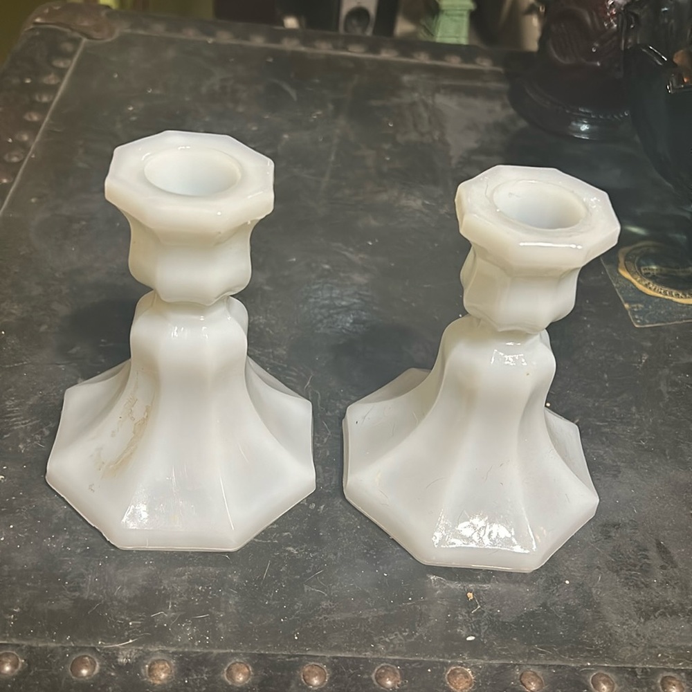 Vintage milk glass candle holders